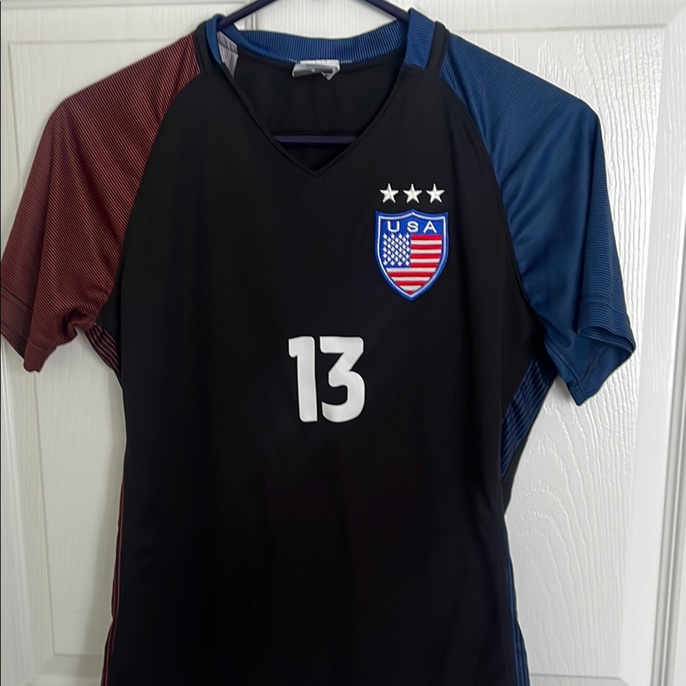 Fitted Black and Red Raglan Sleeve Jersey Top